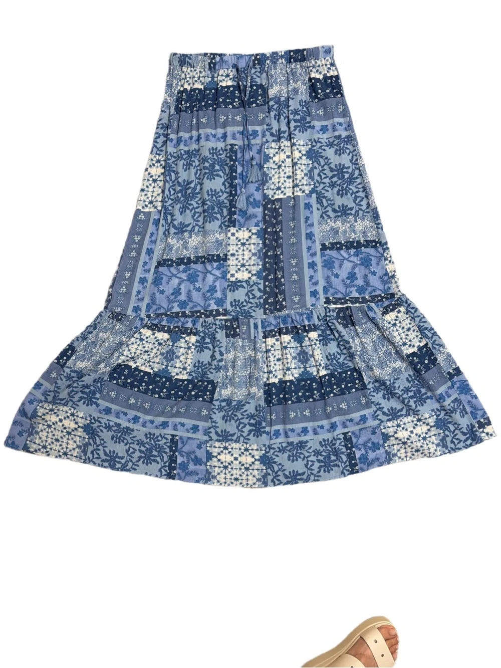 Frye Blue Patchwork Floral Maxi Skirt